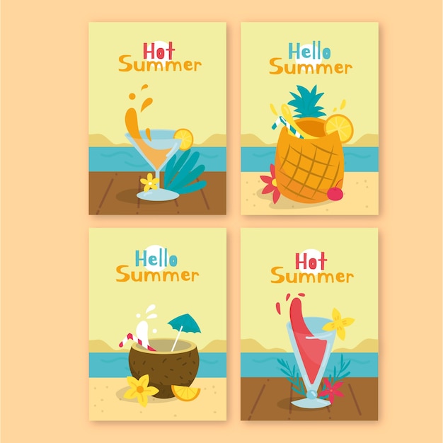 Free Vector hand-drawn summer card collection concept