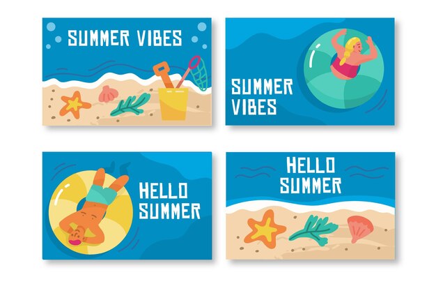 Hand drawn summer card collection template