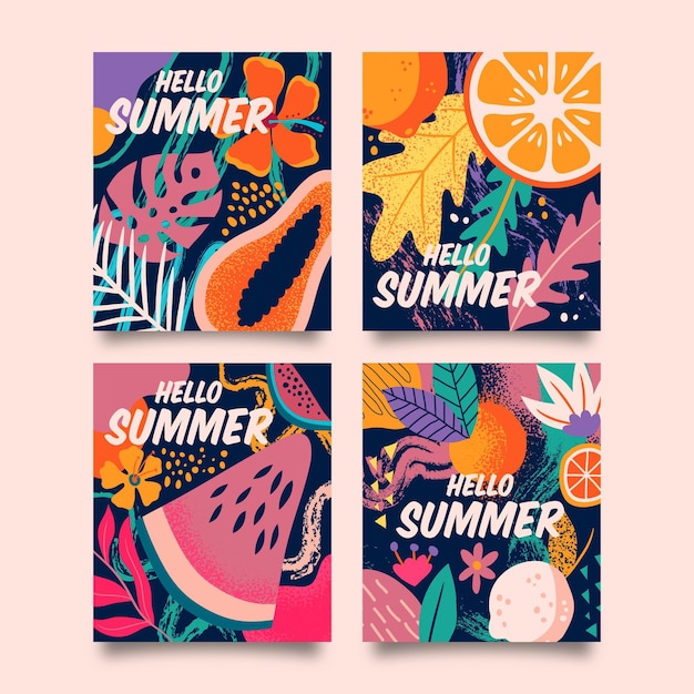 Free Vector hand drawn summer card collection template