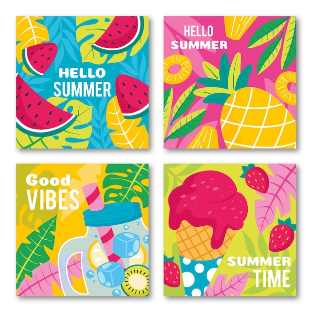 Free Vector hand drawn summer card collection template