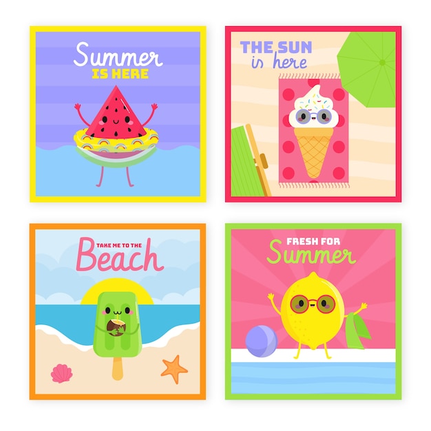 Free Vector hand-drawn summer card collection theme