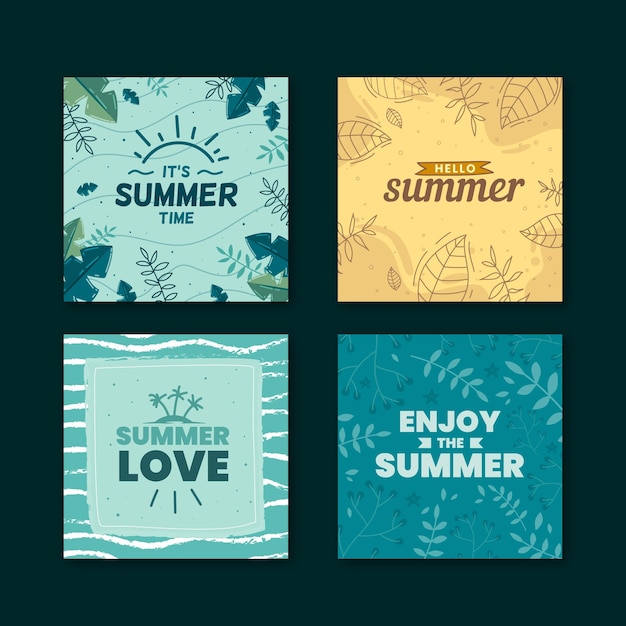 Hand-drawn summer card collection theme