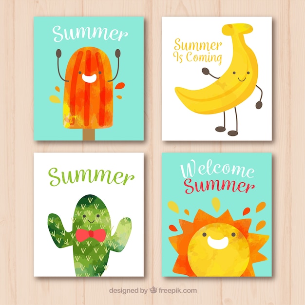 Hand drawn summer card collection