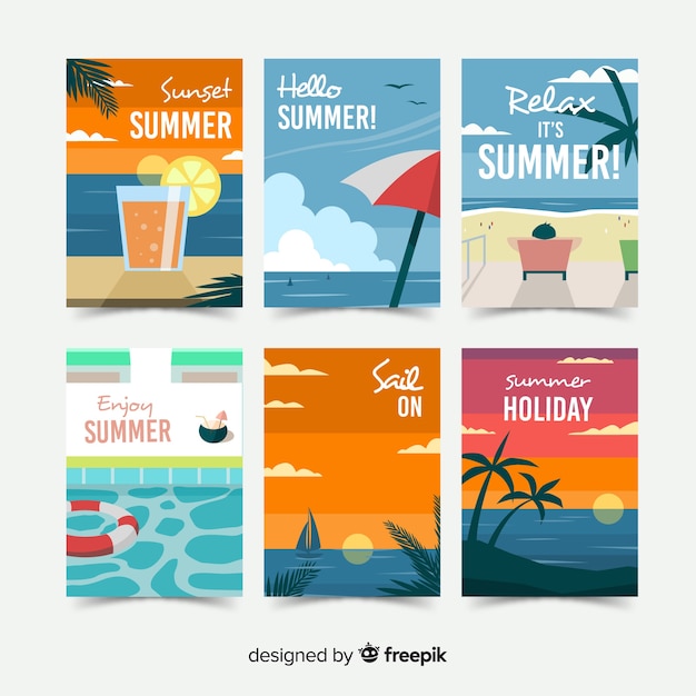 Free Vector hand drawn summer card collection