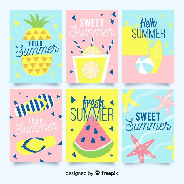 Hand drawn summer card collection