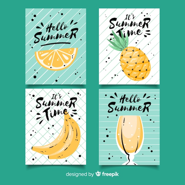 Free Vector hand drawn summer card collection