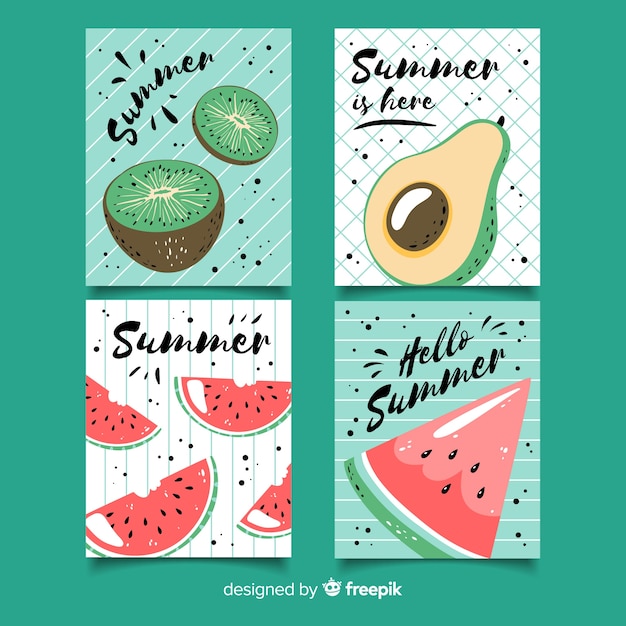 Free Vector hand drawn summer card collection