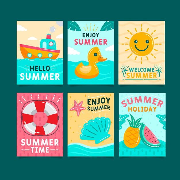 Hand drawn summer card pack template