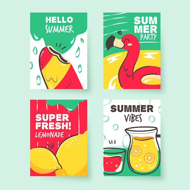 Hand drawn summer card set template