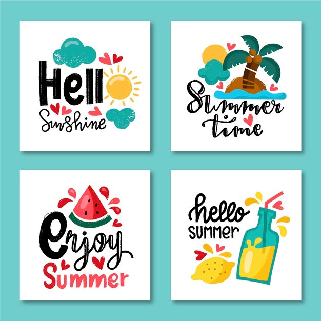 Hand drawn summer card template collection