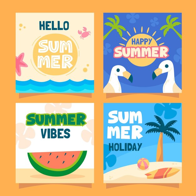 Hand drawn summer cards collection