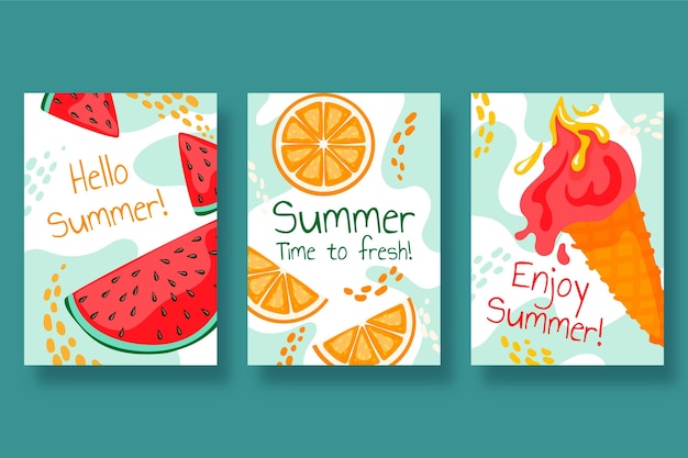 Hand drawn summer cards collection