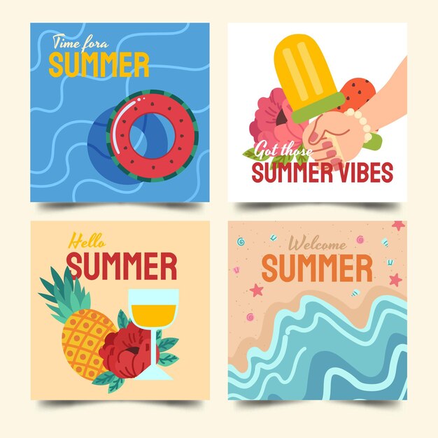 Hand drawn summer cards collection