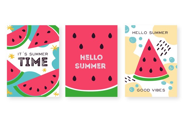 Hand drawn summer cards set