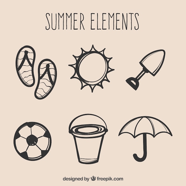 Free Vector hand-drawn summer element collection