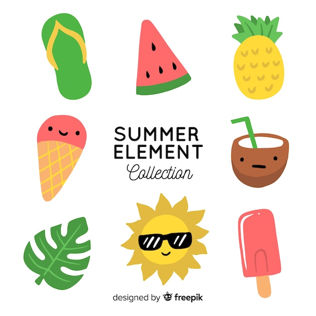 Free Vector hand drawn summer element collection