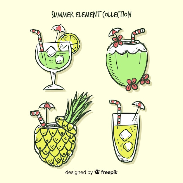 Free Vector hand drawn summer element collection