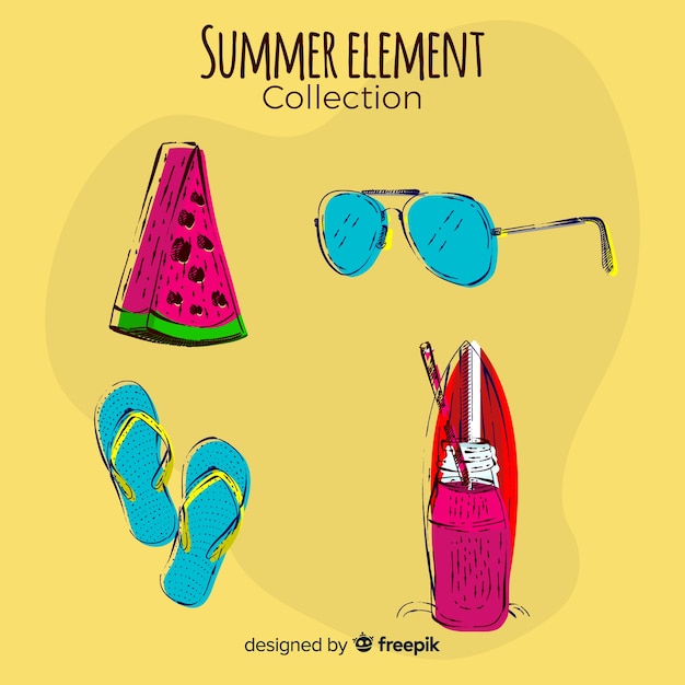 Free vector hand drawn summer element collection