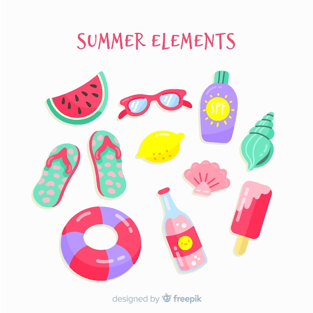 Free Vector hand drawn summer elements collection