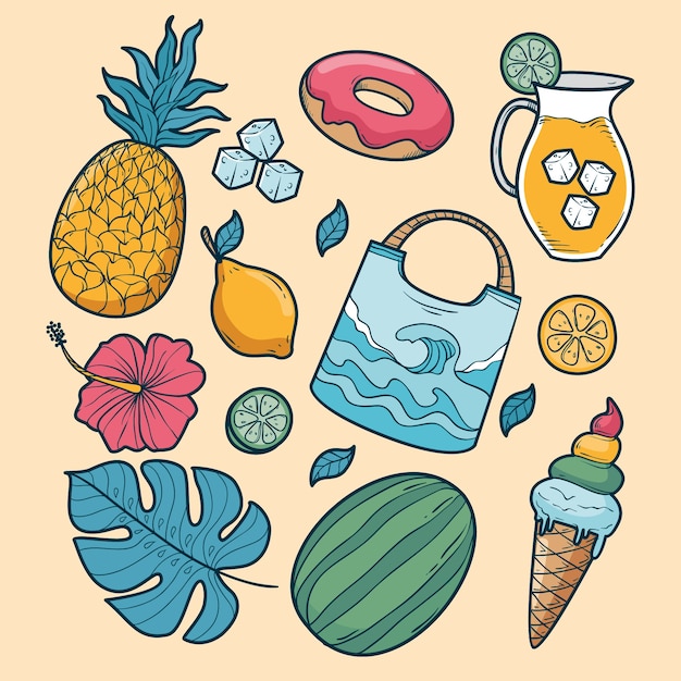 Free Vector hand drawn summer elements collection