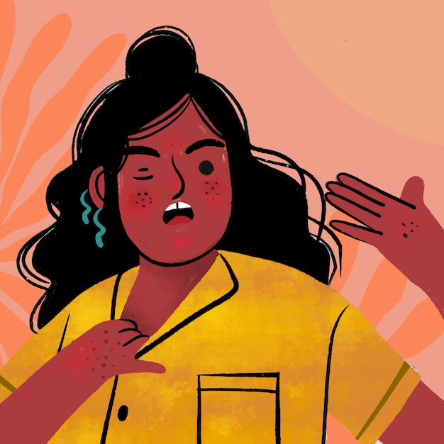 Hand drawn summer heat illustration with woman sweating