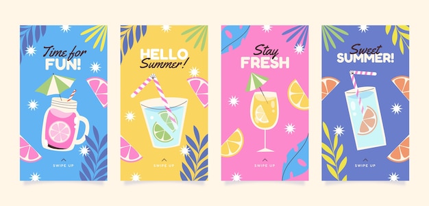 Free Vector hand drawn summer instagram stories collection