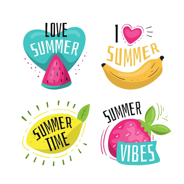 Free Vector hand drawn summer labels pack