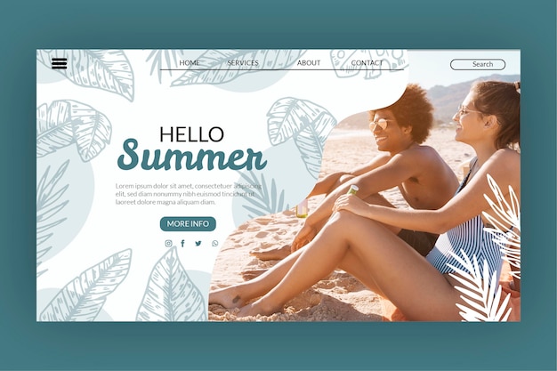 Free Vector hand drawn summer landing page template with photo