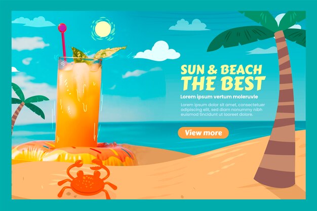 Hand drawn summer landing page template with photo