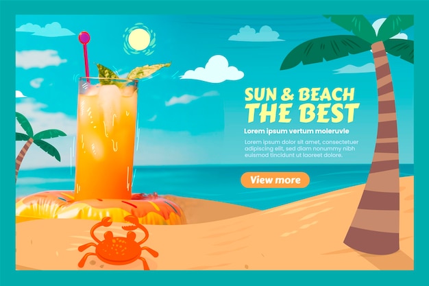 Hand drawn summer landing page template with photo