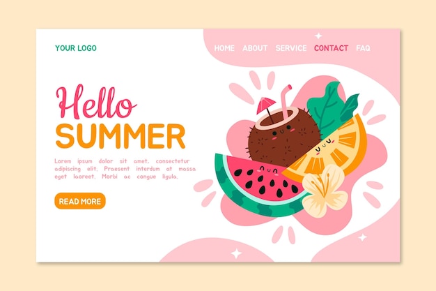 Hand drawn summer landing page template