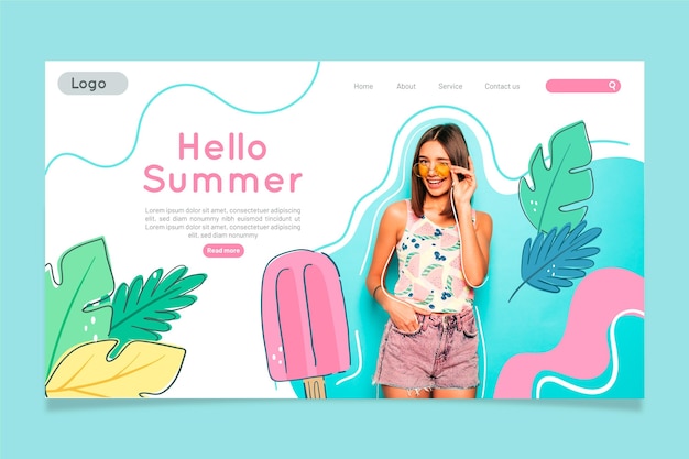 Free Vector hand drawn summer landing page template