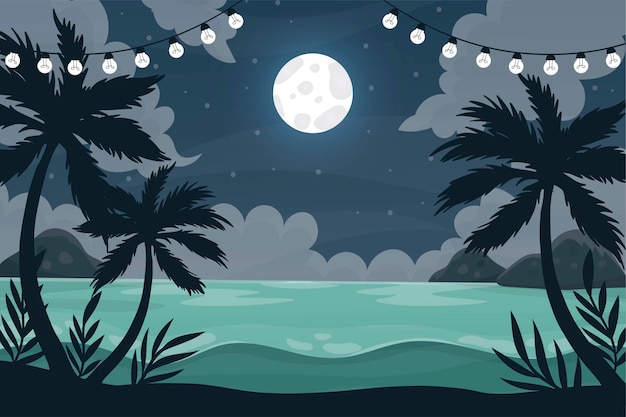 Free Vector hand drawn summer night illustration with beach view