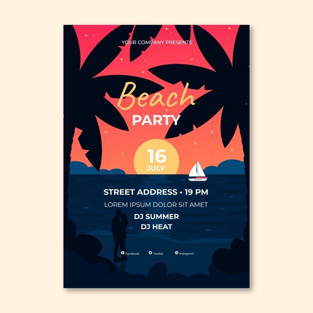 Hand drawn summer night poster template