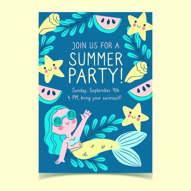 Hand drawn summer party flyer template