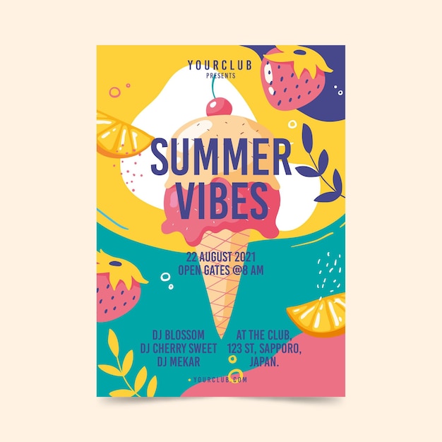 Hand drawn summer party flyer template