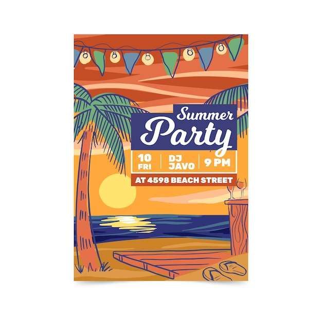 Hand drawn summer party flyer template