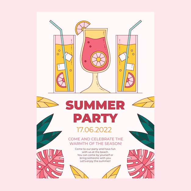 Hand drawn summer party invitation template