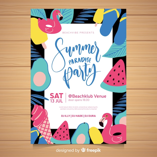 Free Vector hand drawn summer party poster template