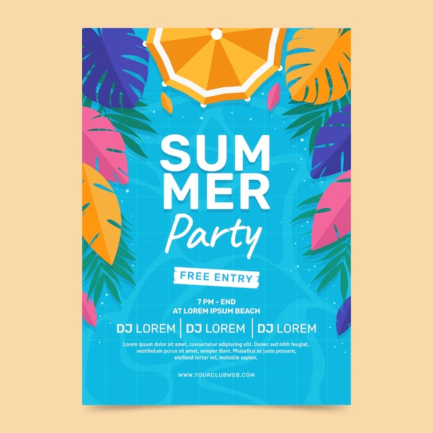 Hand drawn summer party vertical flyer template