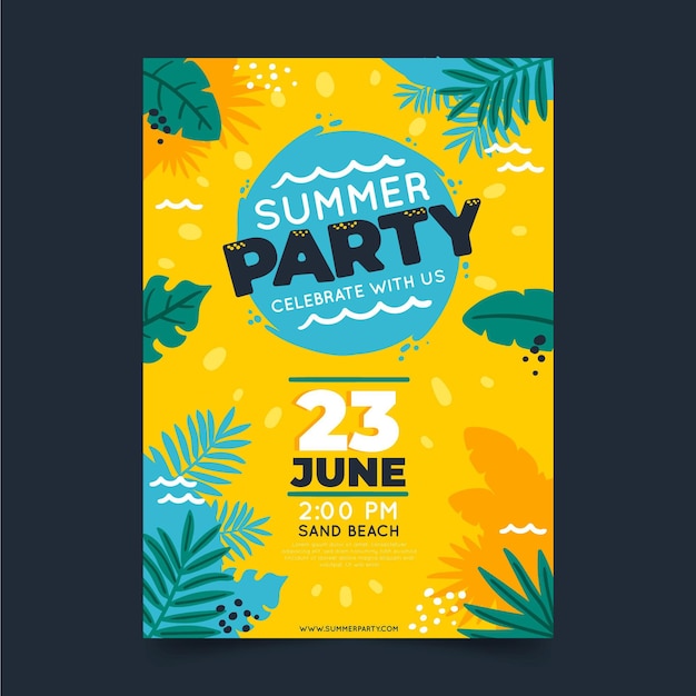 Hand drawn summer party vertical poster template