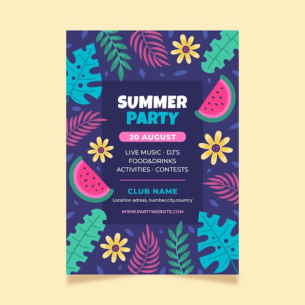 Hand drawn summer party vertical poster template