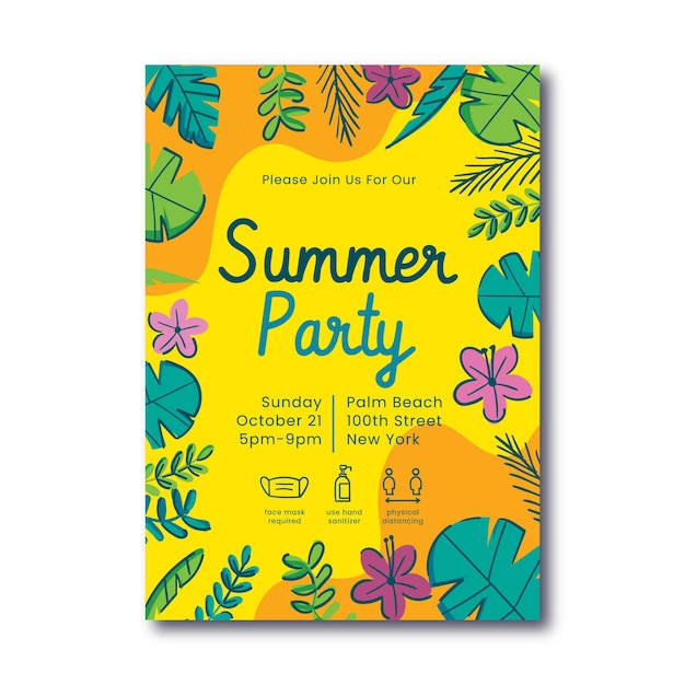 Free Vector hand drawn summer party vertical poster template