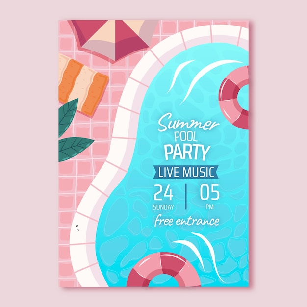 Hand drawn summer party vertical poster template