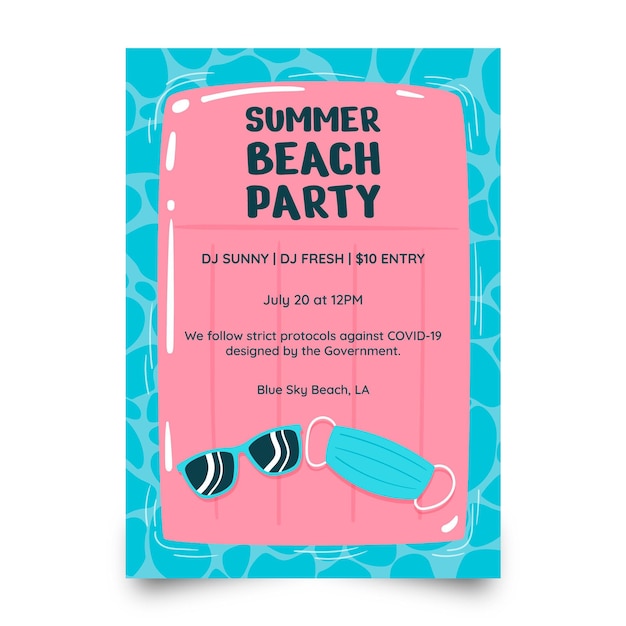 Hand drawn summer party vertical poster template