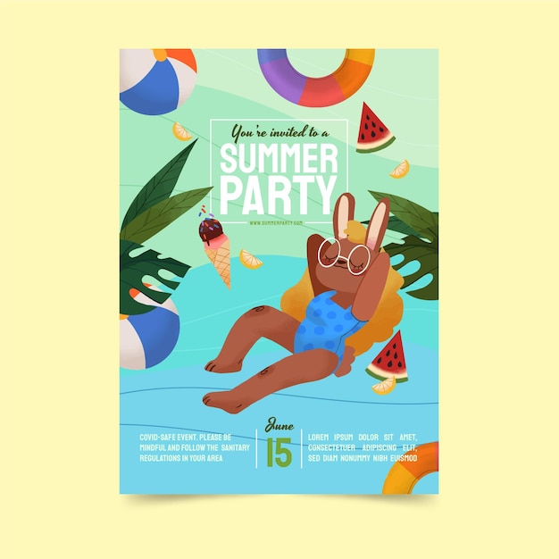 Hand drawn summer party vertical poster template