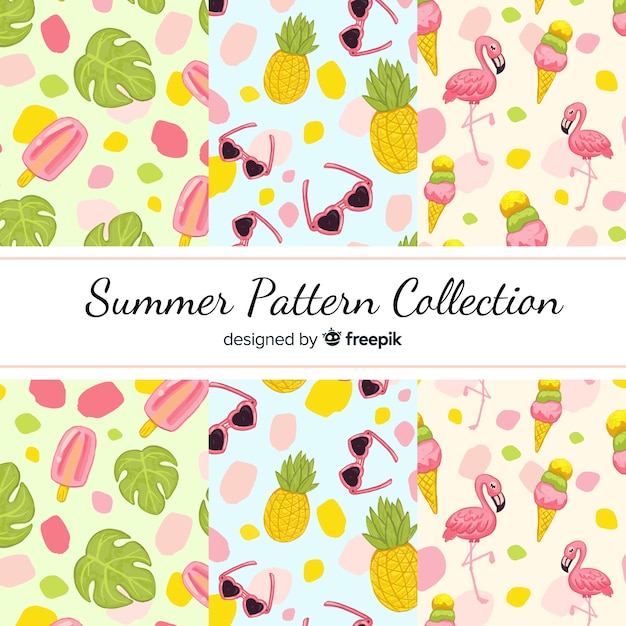 Hand drawn summer pattern collection