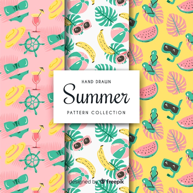 Free Vector hand drawn summer pattern collection