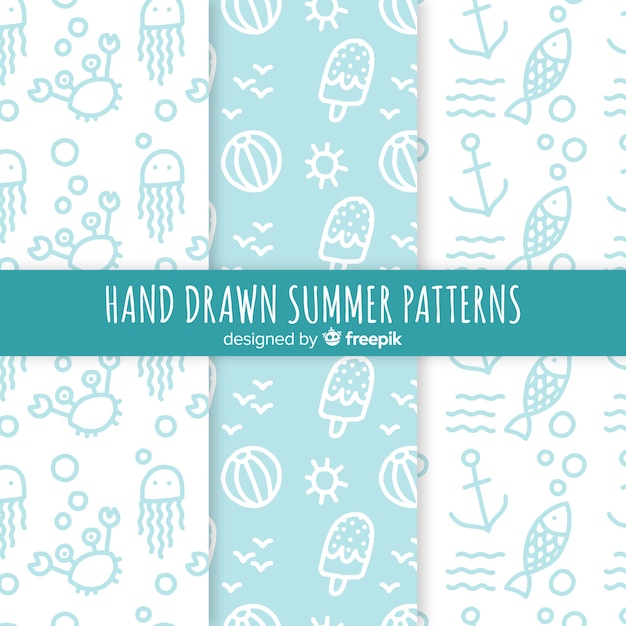 Hand drawn summer pattern collection