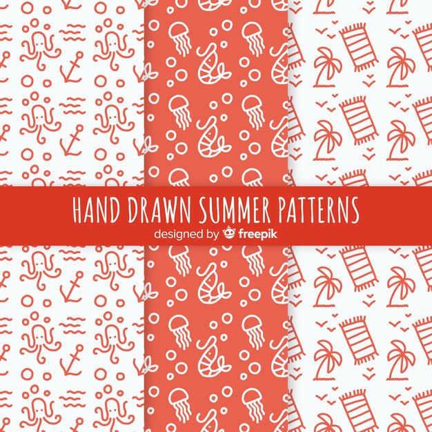 Hand drawn summer pattern collection